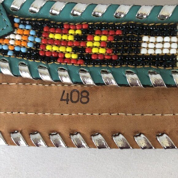Enterprises Beaded Leather Belt Womens Medium Turquoise Western Buckle USA 408 - Picture 15 of 16